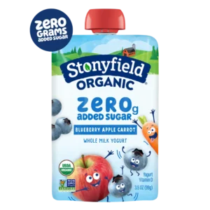 Stonyfield Organic Kids Zero Grams Added Sugar Blueberry Apple Carrot Whole Milk Yogurt Pouch, 3.5 oz.