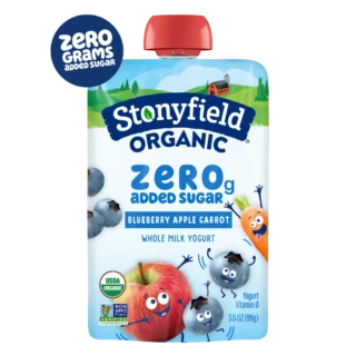 Stonyfield Organic Kids Zero Grams Added Sugar Blueberry Apple Carrot Whole Milk Yogurt Pouch, 3.5 oz.