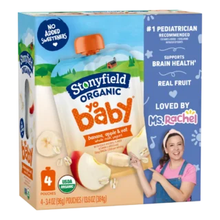 Stonyfield Organic YoBaby Whole Milk Baby Yogurt Pouches, Banana Apple & Oat, 4 Ct