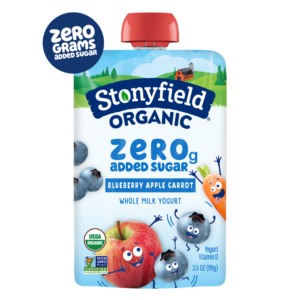 Stonyfield Organic Kids Zero Grams Added Sugar Blueberry Apple Carrot Whole Milk Yogurt Pouch, 3.5 oz.