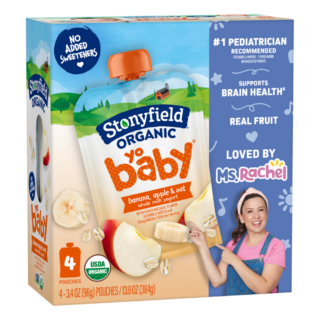 Stonyfield Organic YoBaby Whole Milk Baby Yogurt Pouches, Banana Apple & Oat, 4 Ct