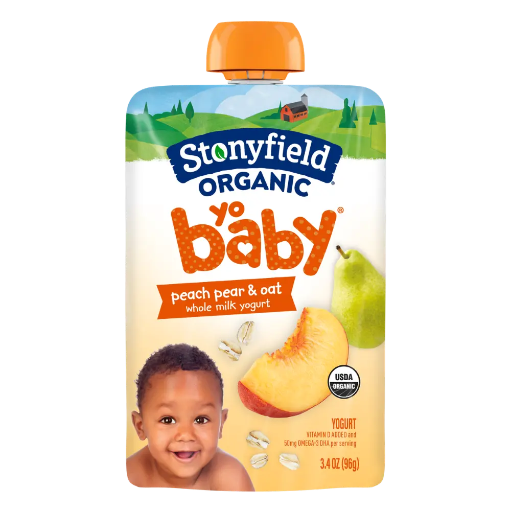 Stonyfield Organic YoBaby Whole Milk Baby Yogurt Pouches, Peach & Oat, 4 Ct