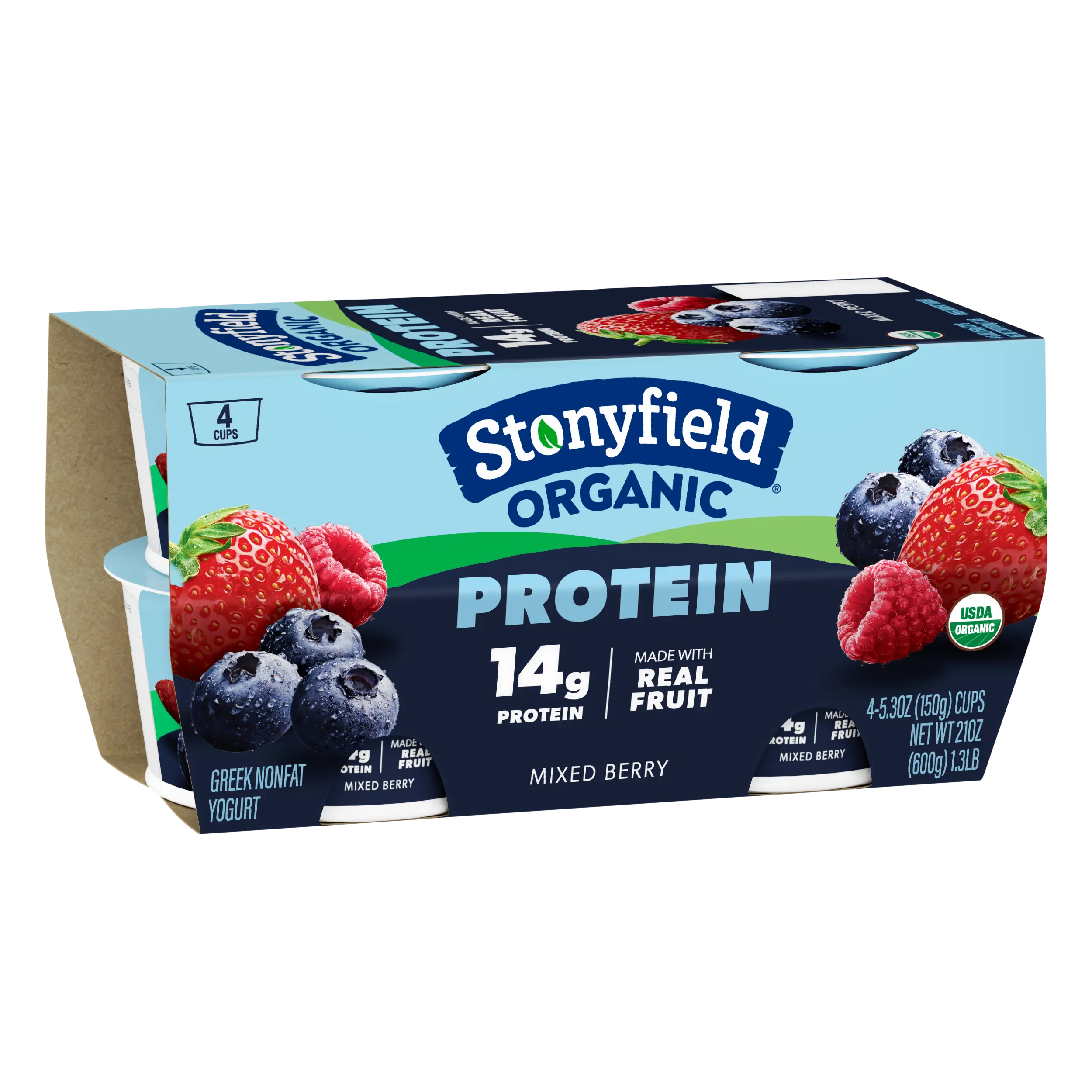 Stonyfield Organic Protein Multipack Mixed Berry Greek Yogurt Cups 5.3oz 4-Ct